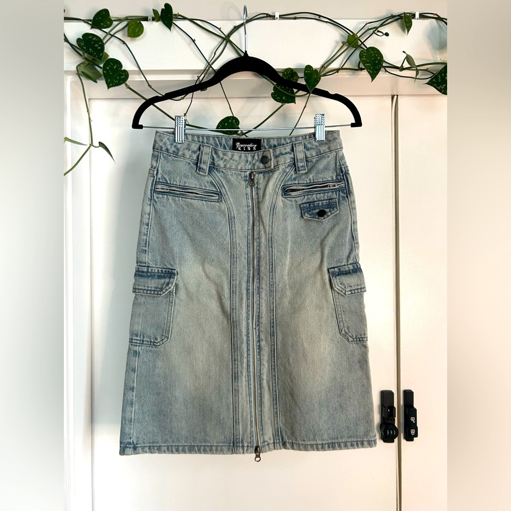 Dolls Kill Generation Kiss CAMILLE DENIM MIDI CARGO SKIRT